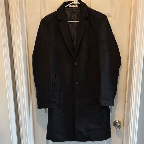 Chouyatou Notched Collar 2 Button Slim Wool Blend Trench Overcoat medium NWOT - Picture 1 of 9
